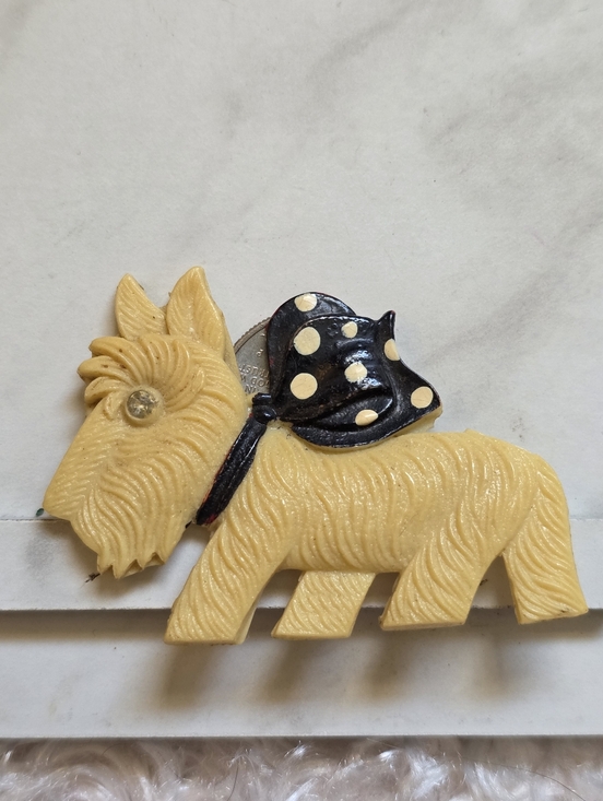 Vintage Jewelry - Vintage Cream and Black Scottie Dog Brooch